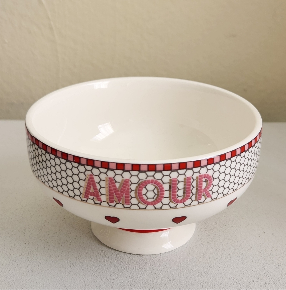 Anthropologie The Bistro Tile Stoneware Nut Bowl Valentine's Edition Amour - Picture 5 of 10